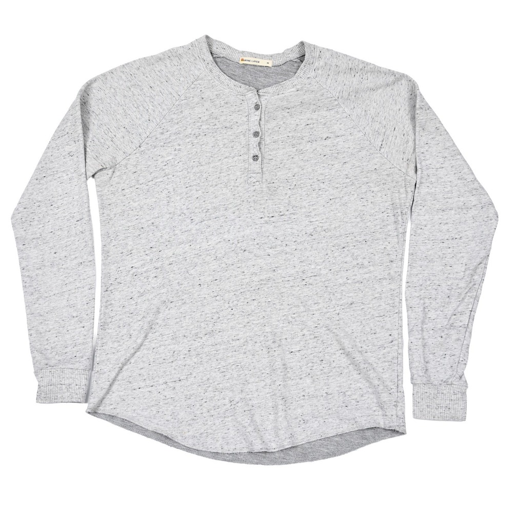 Marine Layer Womens Medium Henley Top Gray Long Sleeve Minimalist Casual Travel